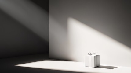 Minimalist Composition with Geometric Shadow and Gift Box