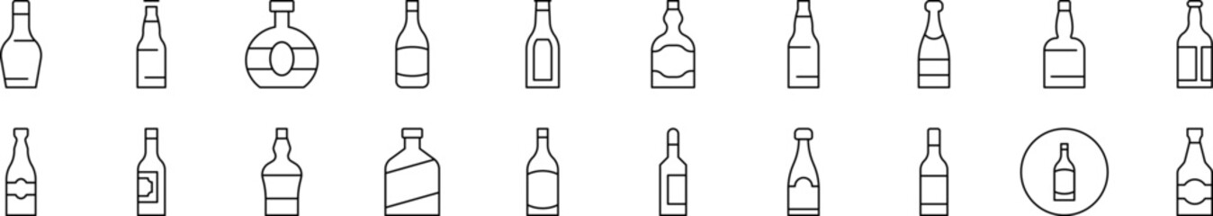 Bottle Set of Thin Icons. Editable Stroke. Suitable for Web Sites, Books, Cards, Apps