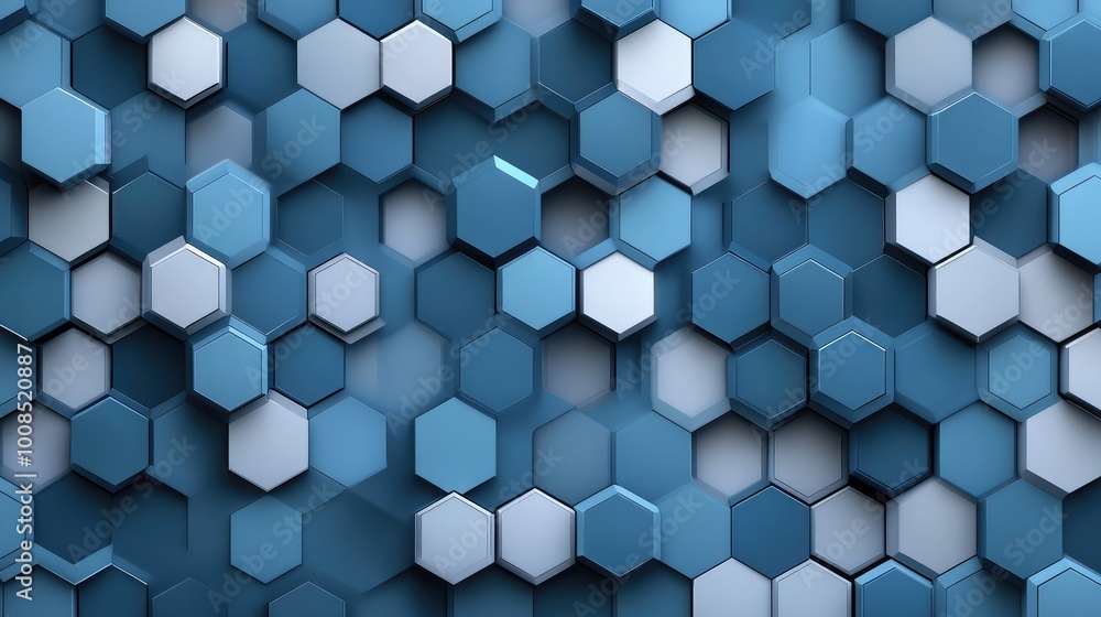 Aufkleber interconnected hexagons in shades of blue and gray, forming a continuous, honeycomb-like pattern tha