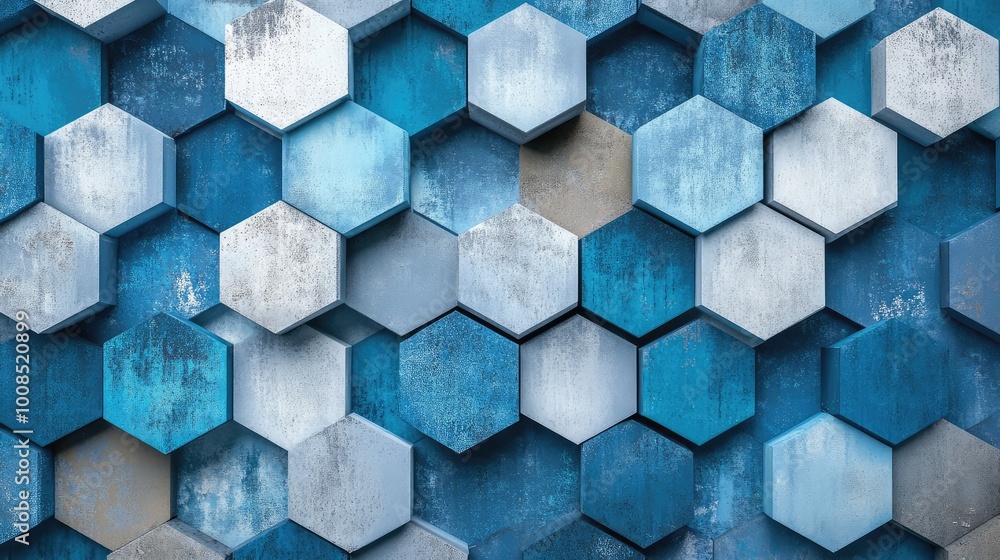 Aufkleber interconnected hexagons in shades of blue and gray, forming a continuous, honeycomb-like pattern tha