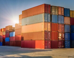 Freight containers on a shipping dock, highlighting cargo transport, logistics, and shipping.