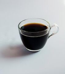 black drip coffee in glass cup  white background.