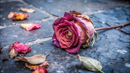Withered Rose on Cold Stone Floor