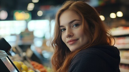 Obraz premium Woman Shopping at Grocery Store