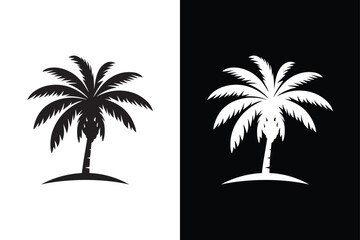 Coconut Tree Silhouette Vector Icon With Black And White Contrast.