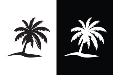 Coconut Tree Silhouette Vector Icon With Black And White Contrast.