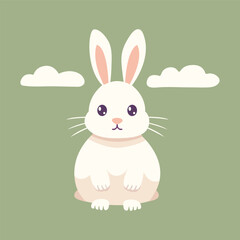 Cute Easter bunny with  clouds White bunny character for kids greeting cards, invitations, poster. Vector illustration Isolated