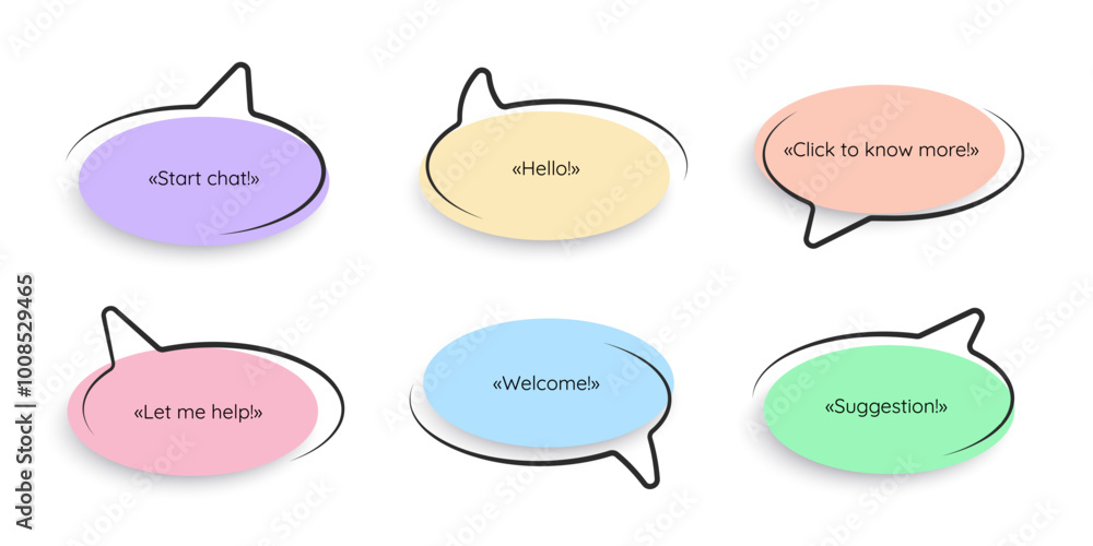 Poster set of speech bubbles with the simple plain colored pastel backgrounds. dialog stickers and design e