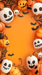 Naklejka premium Cute Cartoon Halloween Background with Spooky Elements and Ample Copy Space