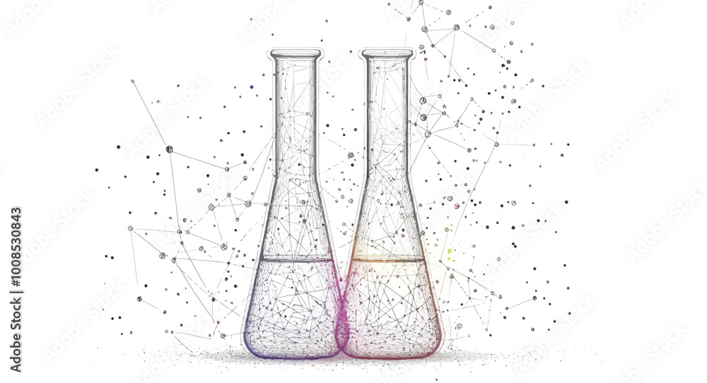 Poster low poly wireframe test tubes with polygonal network on white background representing science and an