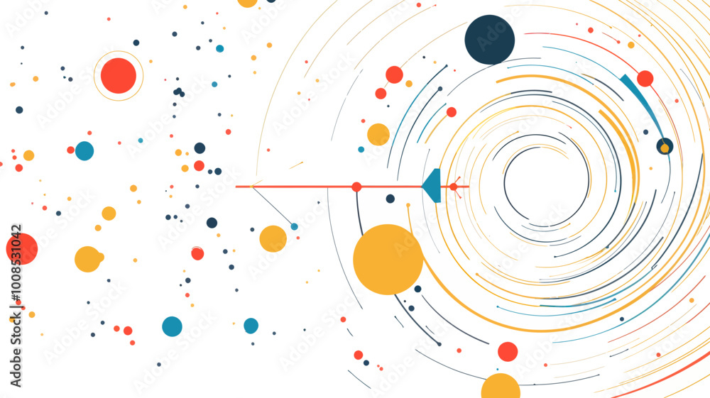 Poster abstract vector art: line and point target with starry sky and universe theme, minimalist design for