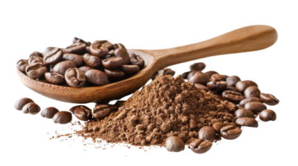 Coffee scoop with coffee , coffee beans on white background