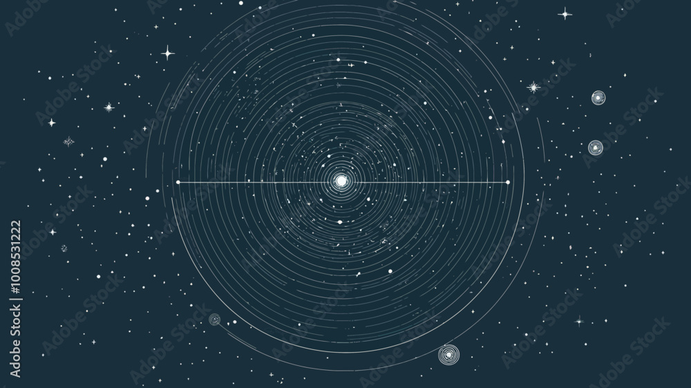 Poster abstract stellar target with line and point elements on starry space background vector illustration