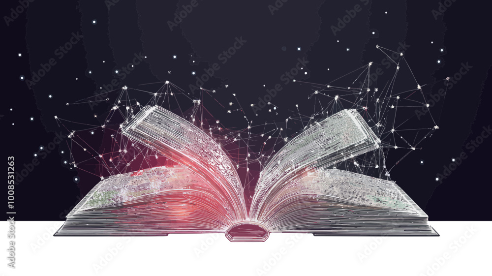 Poster abstract open book with polygonal geometry and light connection structure - low poly business concep