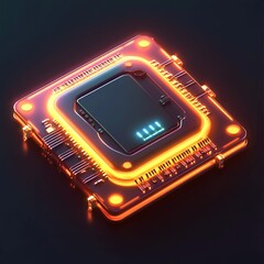 Obraz premium 3D Digital Chip Icon: Core of Electronic Devices Illustration Logo
