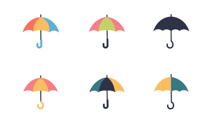 Colorful Flat Design Umbrella Icons Collection for Graphic Resources and Weather Apps