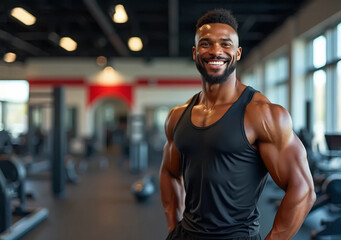 African Man Posing in the gym. Confident and smiling black man. Fitness and Strength.