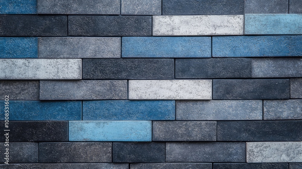 Poster rectangular blocks of alternating dark gray and light blue, arranged in a staggered, brick-like patt