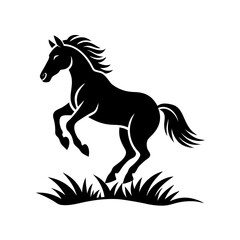 A horse jumping on grass silhouette vector illustration