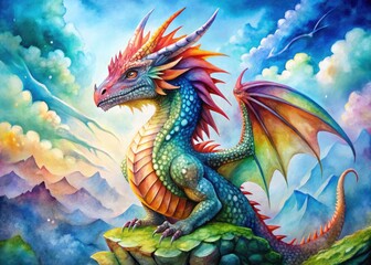 Enchanting Watercolor Dragon Illustration Perfect for Fantasy Art Lovers and Creative Projects