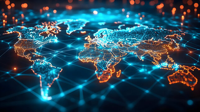 Glowing World Map Shows Global Network Connections