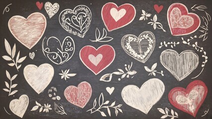 Chalkboard style background with hand-drawn hearts for creative projects and romantic themes