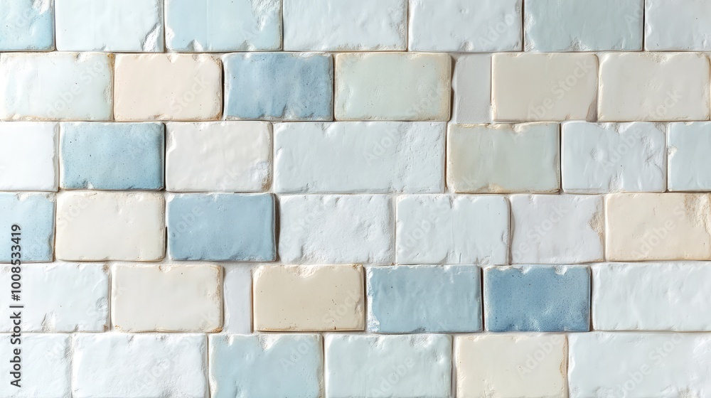 Poster rectangular tiles arranged in a staggered, brick-like pattern, alternating between cream and light b