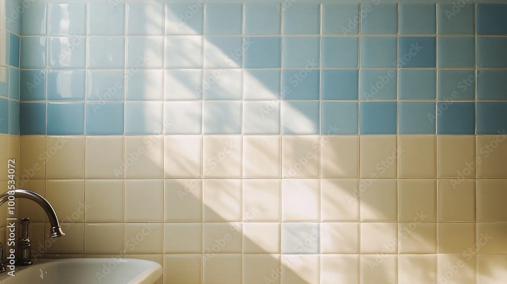 Poster rectangular tiles arranged in a staggered, brick-like pattern, alternating between cream and light b