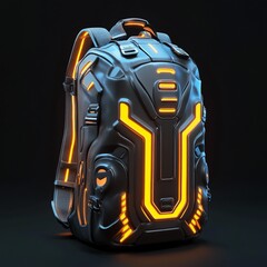 Naklejka premium 3D Futuristic Backpack Icon: High Tech Travel Gear Illustration Logo