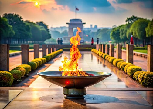 Eternal Flame of the Unknown Soldier at Amar Jawan Jyoti in New Delhi, India, a Symbol of Sacrifice