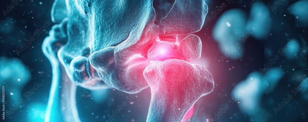 Poster close-up view of a digital joint, illustrating bone structure and potential health conditions with v
