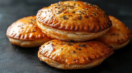 Delightful golden brown puff pastries glistening with sprinkled herbs, depicting an appetizing baked delicacy ideal for a savory snack or meal accompaniment.