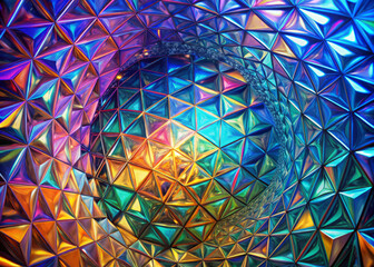 Iridescent 3D curve lattice unfolds like kaleidoscope, showcasing vibrant colors and geometric patterns that create mesmerizing visual experience