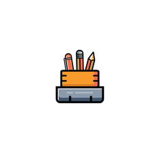 Pencil holder icon design with full color style with black lines, suitable for design drawings and design needs.