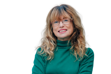 portrait of attractive middle aged adult woman wearing glasses outdoors