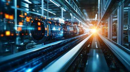 Fototapeta premium Advanced Manufacturing Facility Employs Automation and Data Visualization for Efficient Production