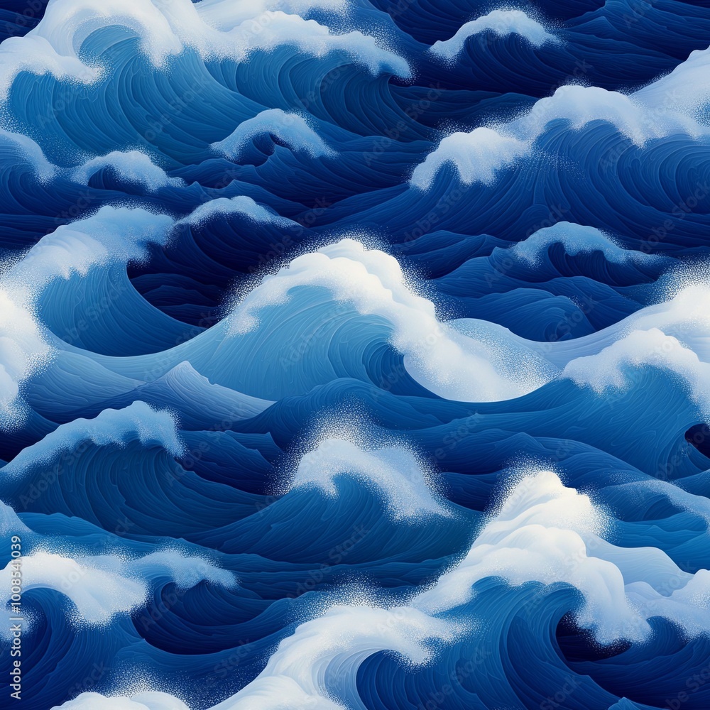 Canvas Prints Overlapping Waves in Various Shades of Blue