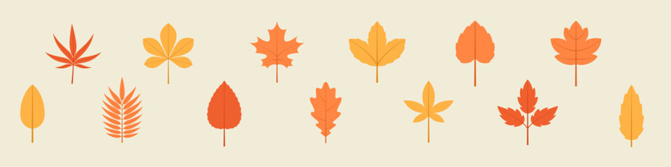 Autumn leaves. Leaf vector set. Fall season leaves. Autumn mood. Brown yellow color leaf isolated sign.