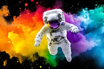 Fototapeta premium Astronaut Floating in Space with Colorful Energy Waves