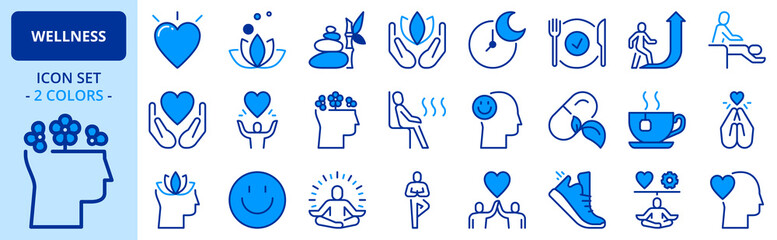 Icons in two colors about wellness