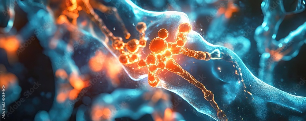Poster intricate visualization of neuronal connections, highlighting synapse activity with vibrant colors a