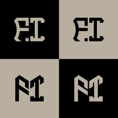 Obraz premium FI polygon, circle, hexagon, flat and simple letter logo set in one artboard. FI minimalist and classic logo.