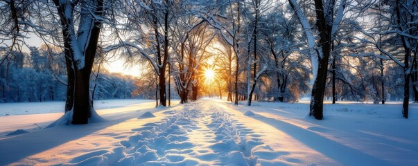 Winter wonderland with snowy trees, serene and magical, Nature, Cool tones, Photograph, Seasonal beauty