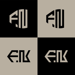 FN polygon, circle, hexagon, flat and simple letter logo set in one artboard. FN minimalist and classic logo.