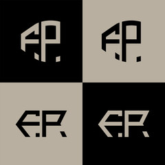 FP polygon, circle, hexagon, flat and simple letter logo set in one artboard. FP minimalist and classic logo.