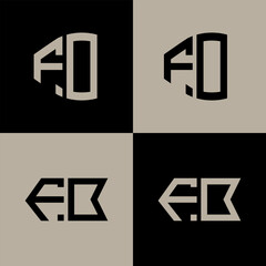 FO polygon, circle, hexagon, flat and simple letter logo set in one artboard. FO minimalist and classic logo.