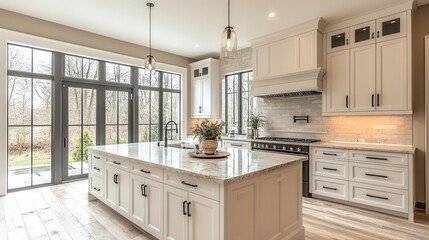 a transitional kitchen interior featuring modern and classic design elements where functionality meets aesthetic appeal presenting a warm and inviting culinary space
