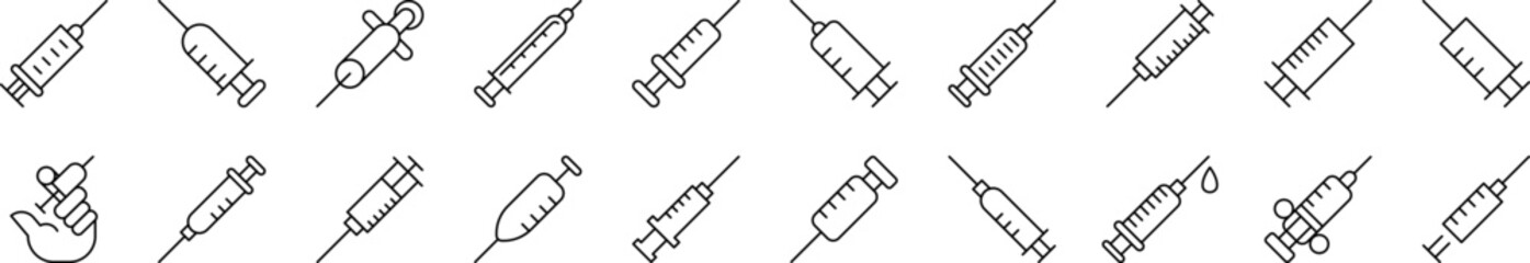 Syringe Icon Set for UI, Placards, Books, Apps. Editable Stroke. Suitable for Web Sites, Books, Cards, Apps