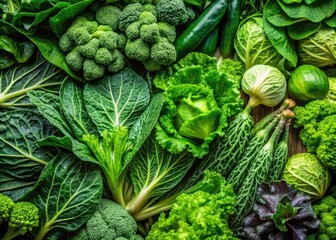 Fresh Green Leafy Vegetables Collection for Healthy Eating and Nutrition in Vibrant Colors and Textures