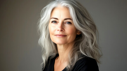 Fototapeta premium Mature woman with gray hair in studio